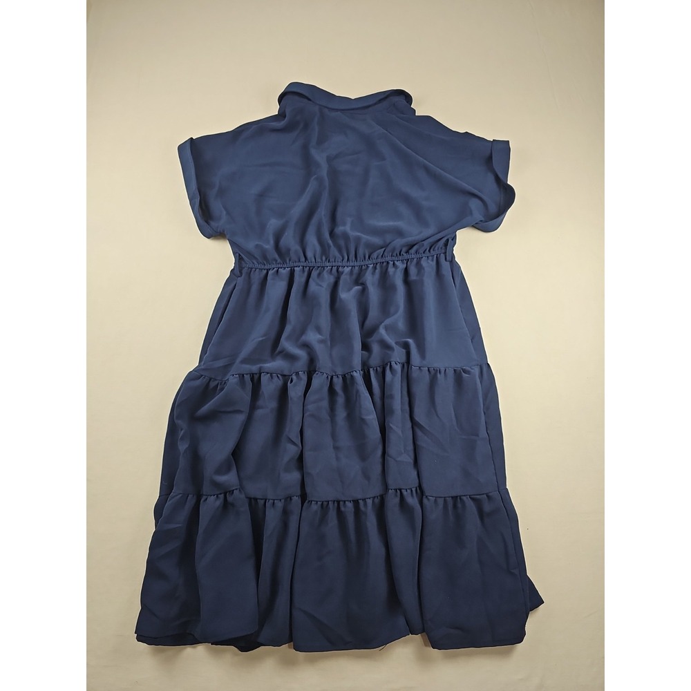 Jasambac Women's Navy Blue Dress Short Sleeve Elastic Waist Size L - Picture 2 of 10